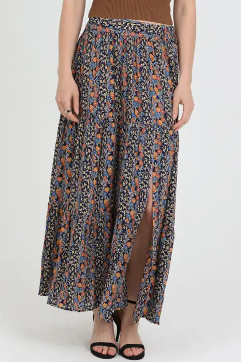 •OCTAVIA• leg slit floral maxi skirt
