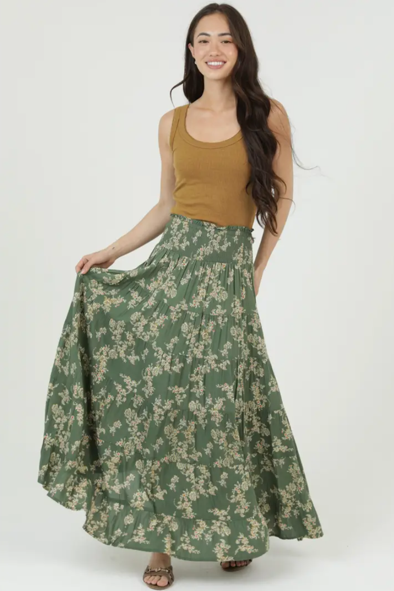 •THERESA• tiered floral maxi skirt