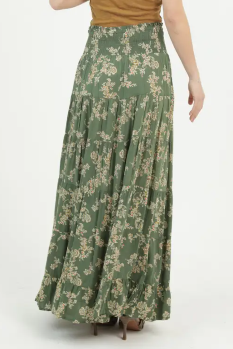 •THERESA• tiered floral maxi skirt