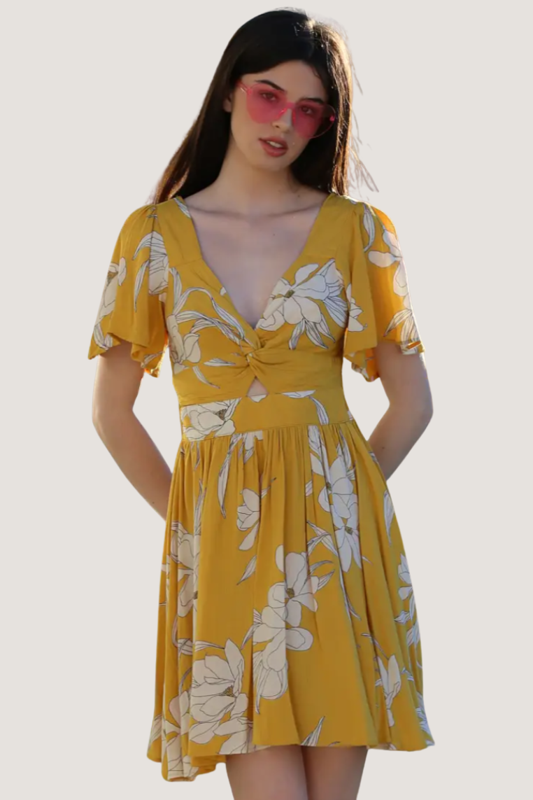 •MAGNOLIA• twist front flutter sleeve mini dress