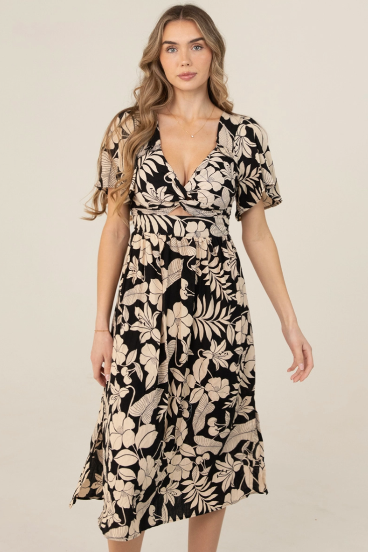 •UMERIA• floral twist front midi dress