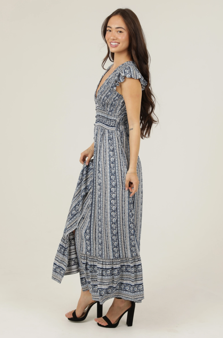 •MADISON• button front V-neck midaxi dress