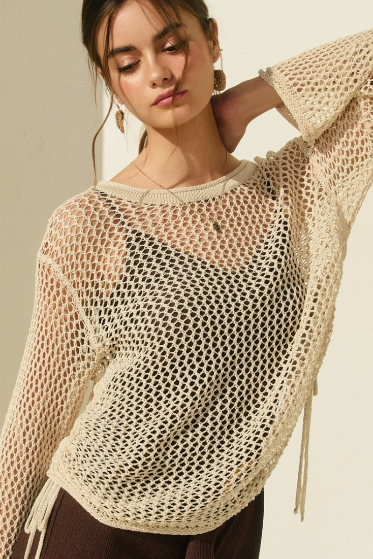 •NERISSA - CREAM• ruched open knit top
