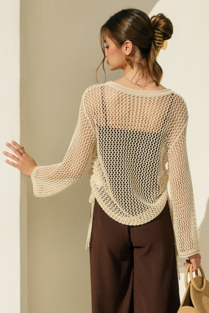 •NERISSA - CREAM• ruched open knit top