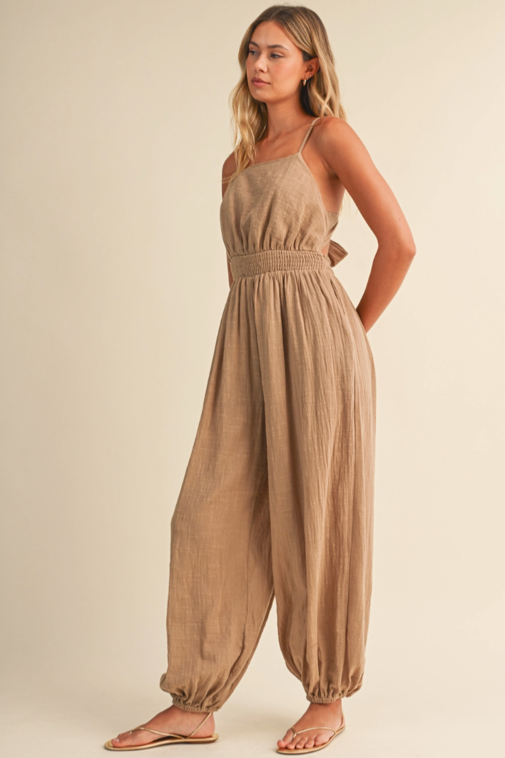 •ACACIA• linen blend open tie back jumpsuit