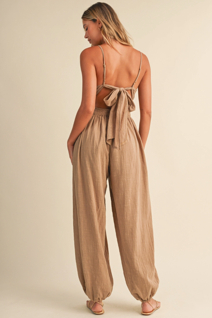 •ACACIA• linen blend open tie back jumpsuit