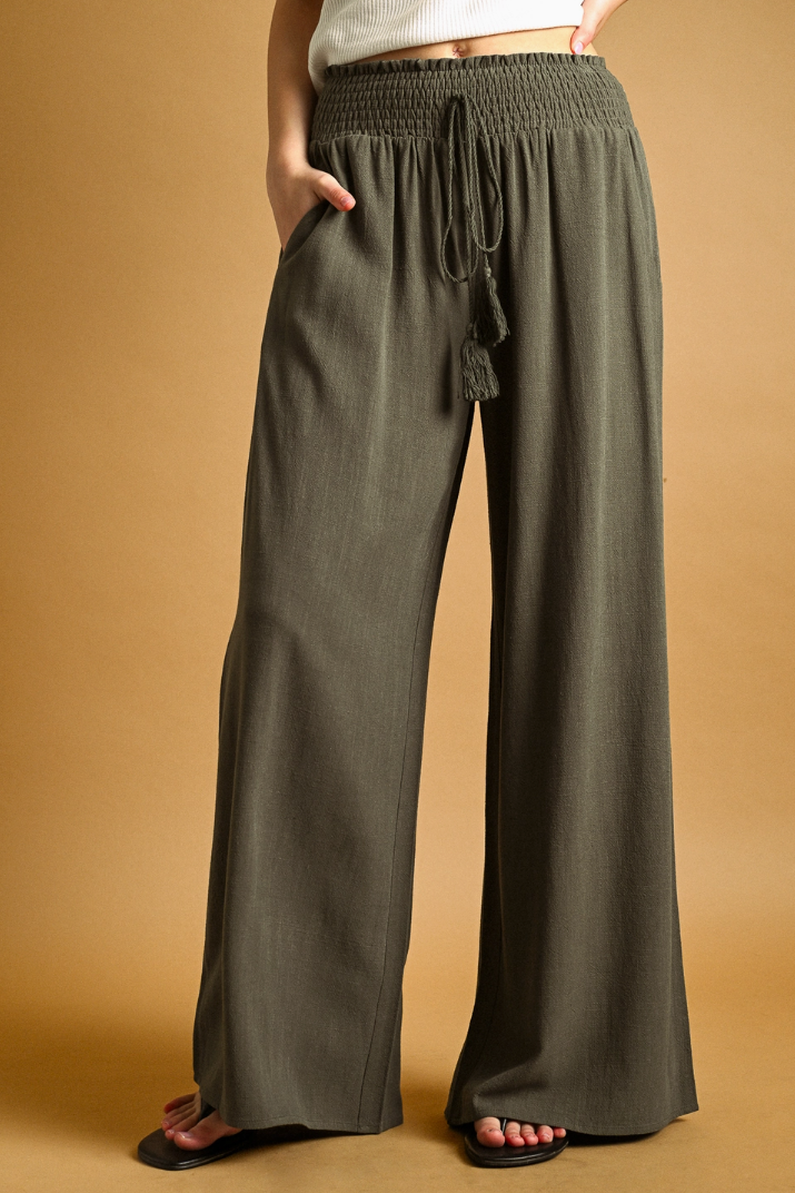 •SKYE - OLIVE• linen blend smocked waist pants
