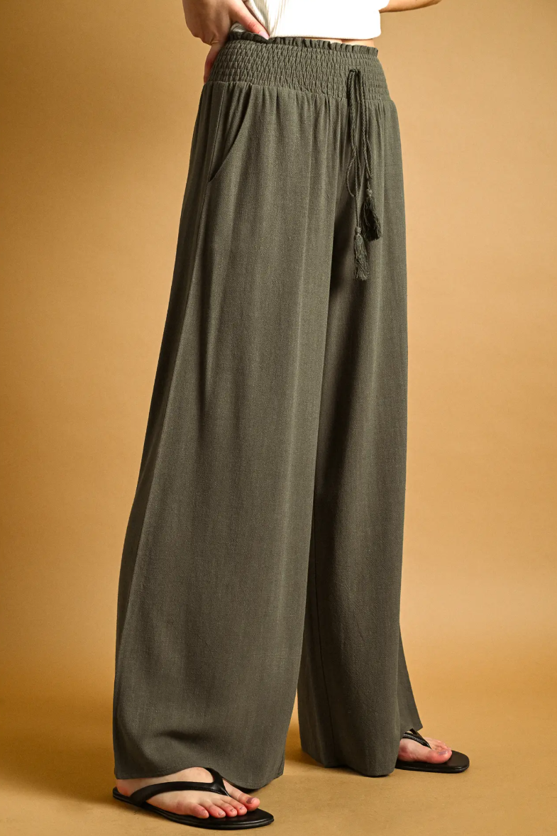 •SKYE - OLIVE• linen blend smocked waist pants