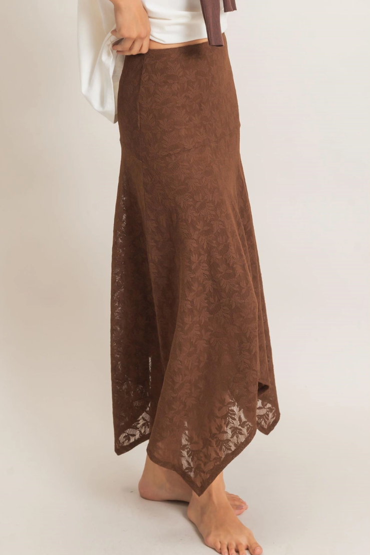 •ESMERALDA - CHOCOLATE• floral lace witchy hem skirt