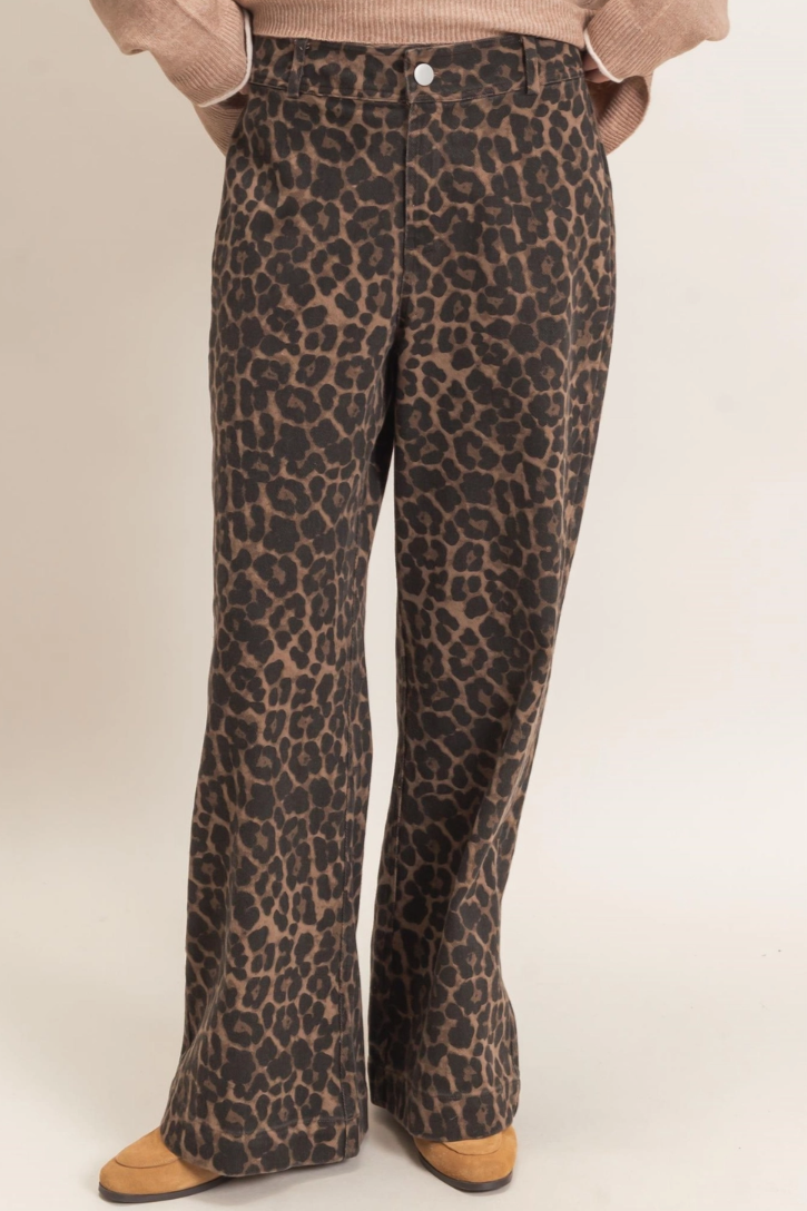 •SABOR - DARK• cotton wide leg leopard print denim pants