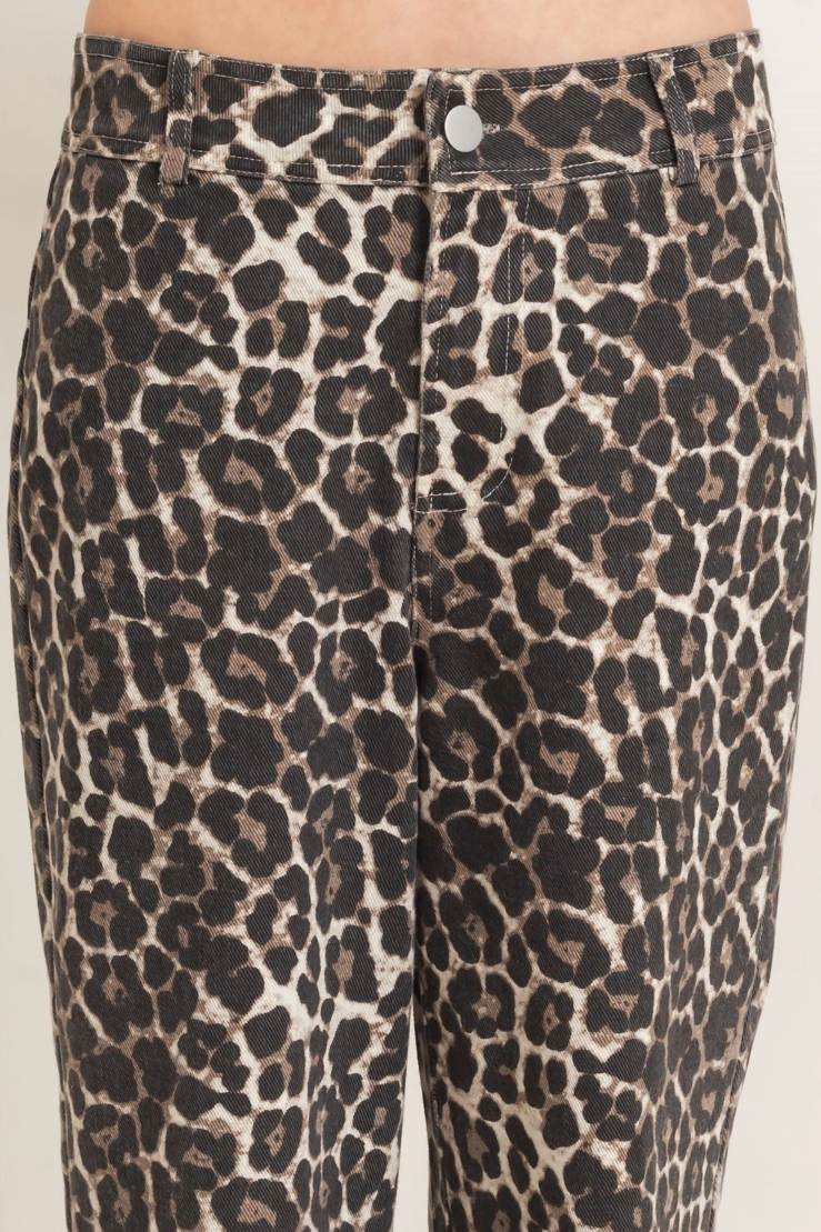 •SABOR• wide leg leopard print denim pants