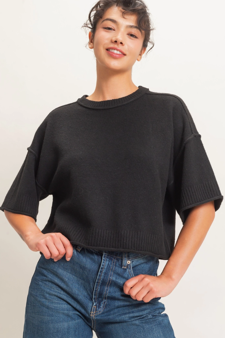 •COBY - BLACK• short sleeve knit top