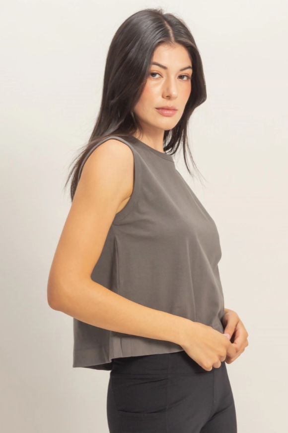 •AVI• cotton jersey pleat back muscle tee