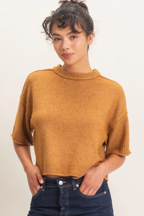 •COBY - CARAMEL• short sleeve knit top