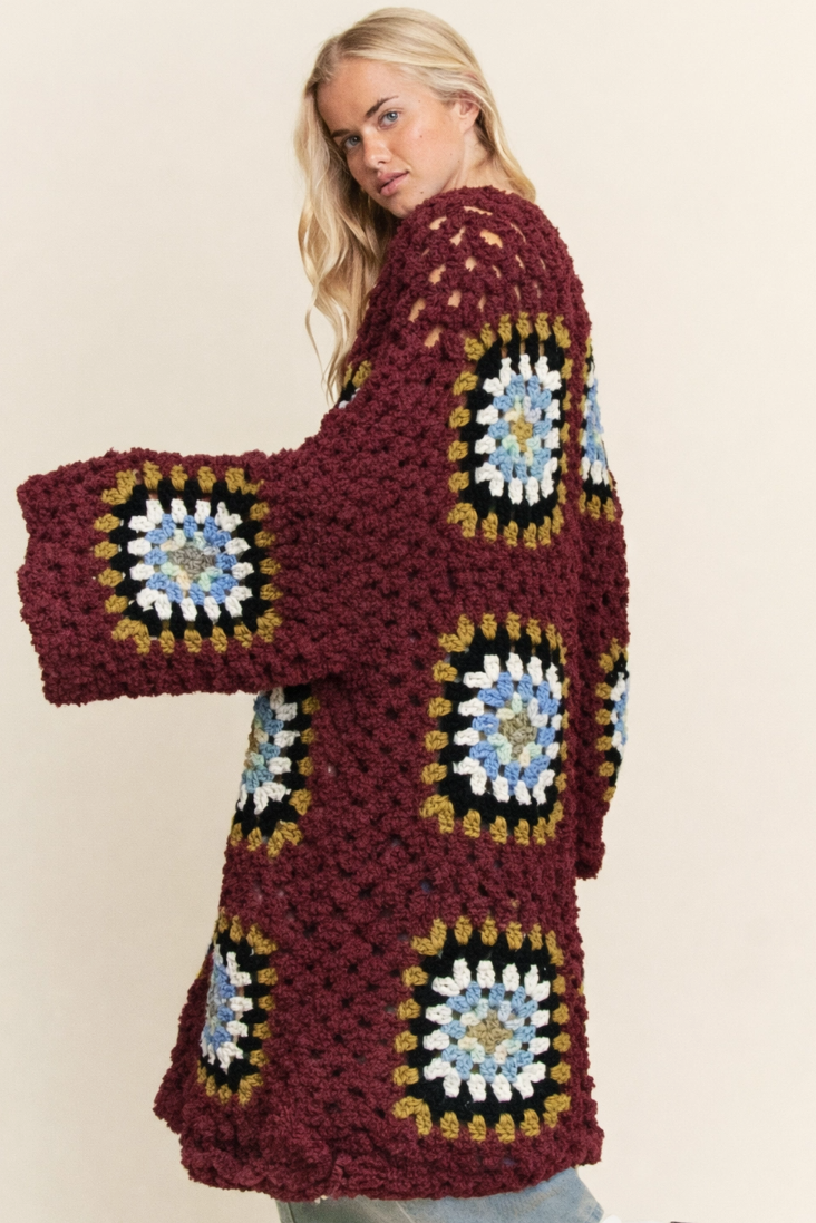 •MARTHA - SANGRIA• plush granny square cardigan