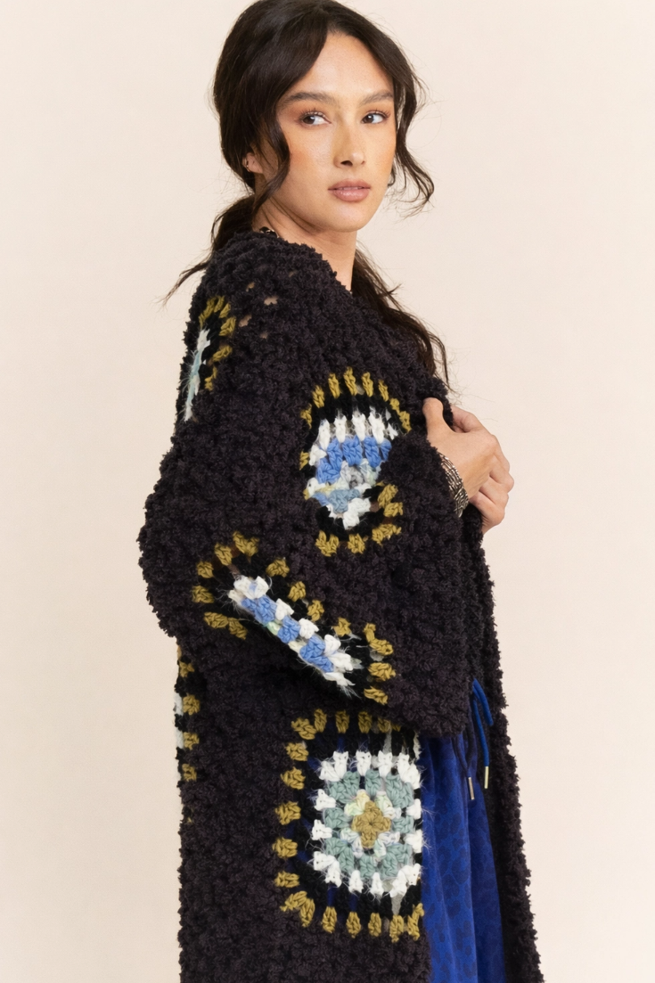 •MARTHA - BLACK• plush granny square cardigan