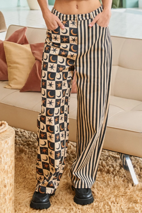 •AELIN• mixed print denim pants