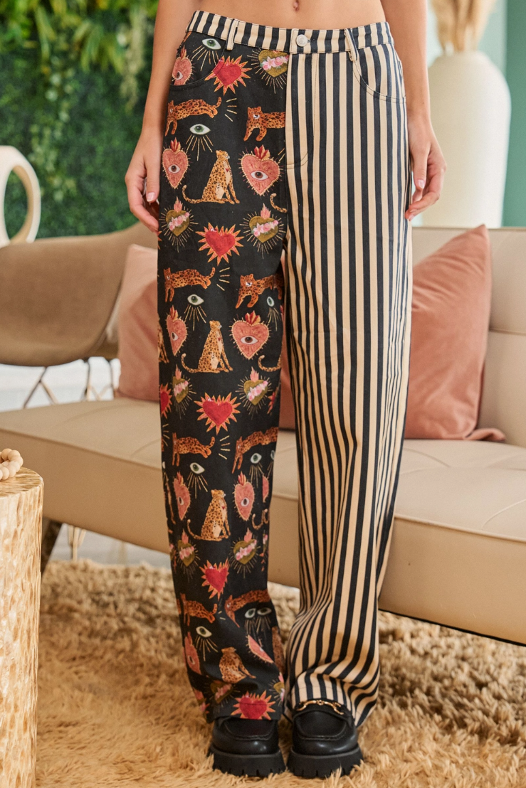 •DINAH• mixed print denim pants
