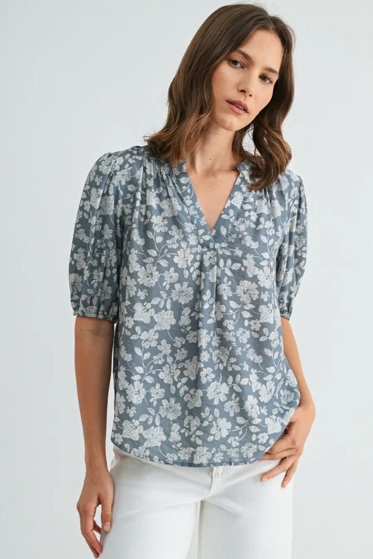 •MARI• floral split neck top