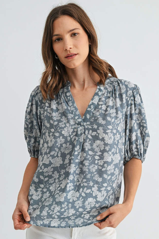 •MARI• floral split neck top
