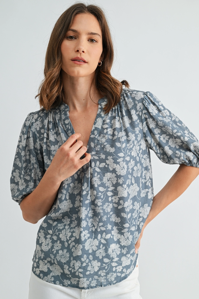 •MARI• floral split neck top