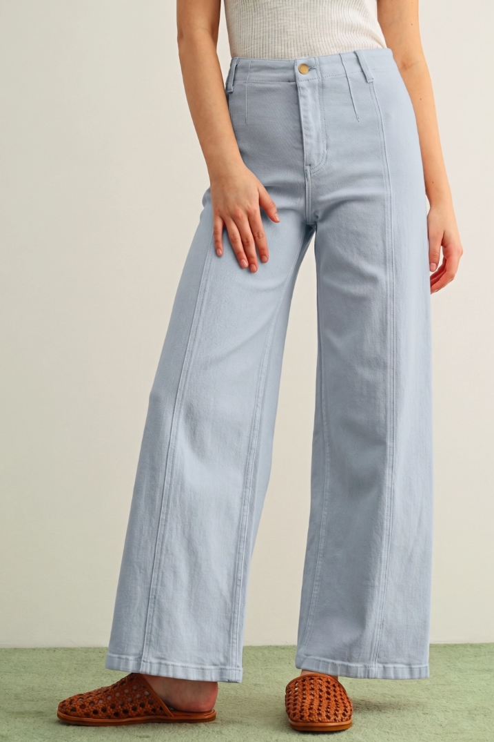 •ROBBIE - BREEZY BLUE• front seam cotton blend denim pants
