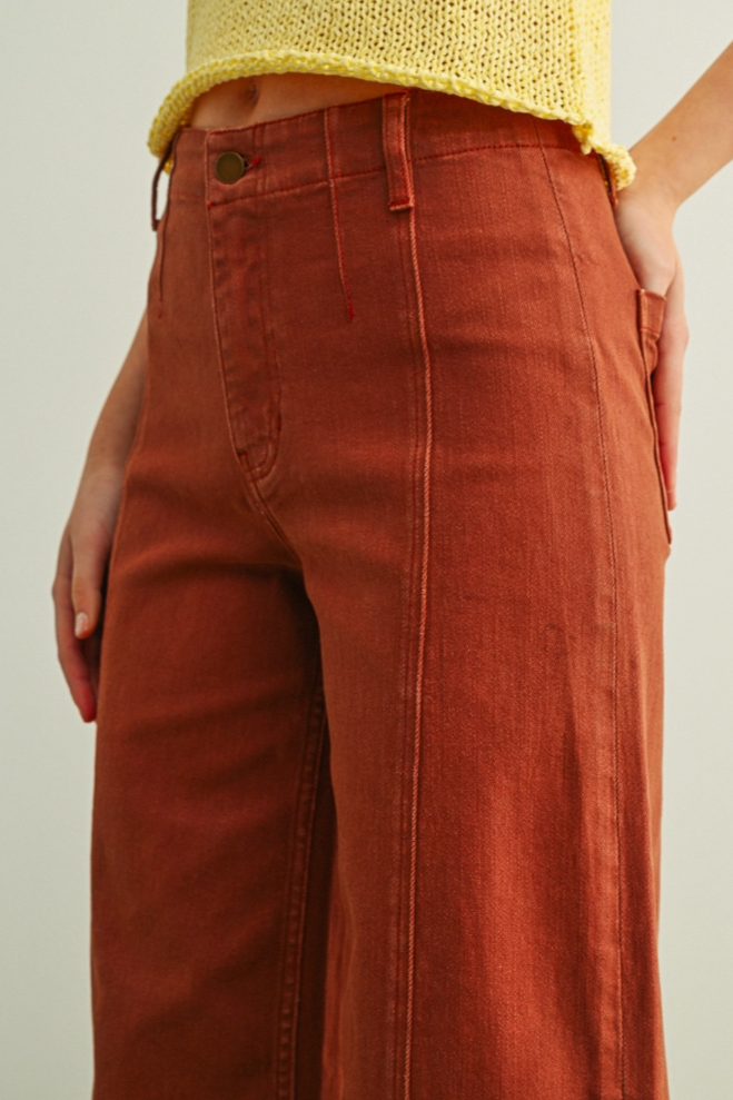 •ROBBIE - TERRACOTTA• front seam cotton blend denim pants
