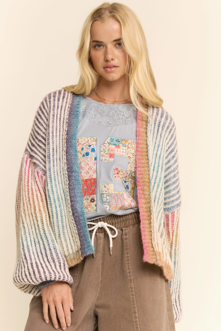 •AURORA• rainbow stripe ribbed knit cardigan