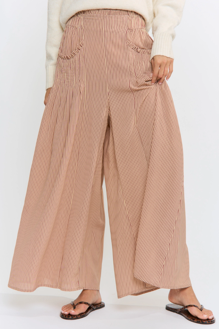 •HANNAH - PINSTRIPE• elastic waist wide leg pants