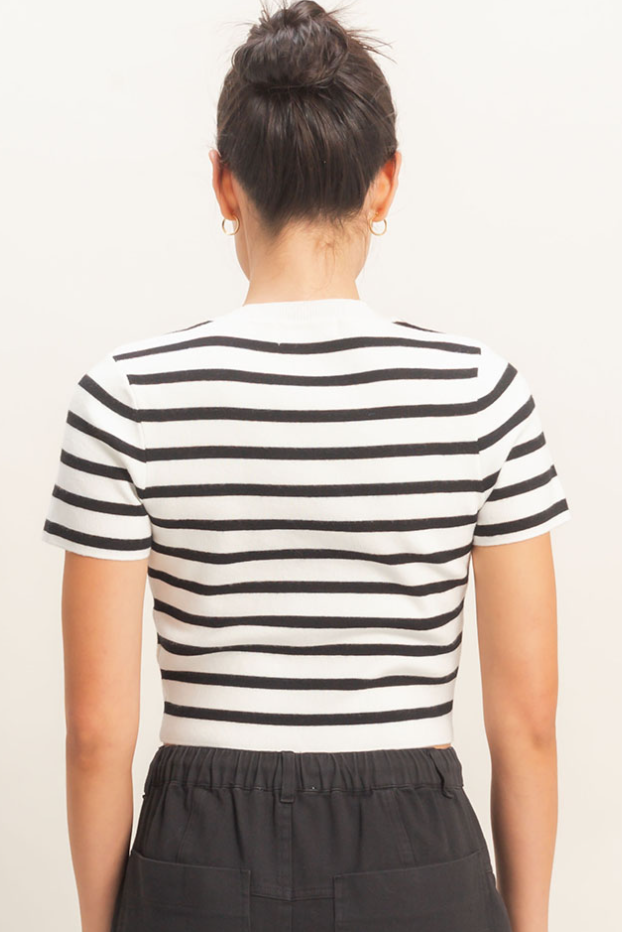 •AMELIE• striped crew neck cropped top