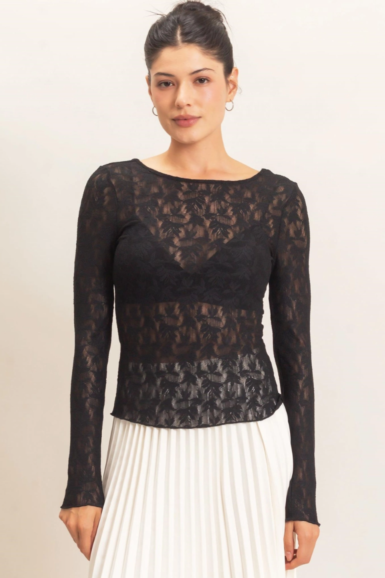 •ESMERALDA - BLACK• lace mesh long sleeve top