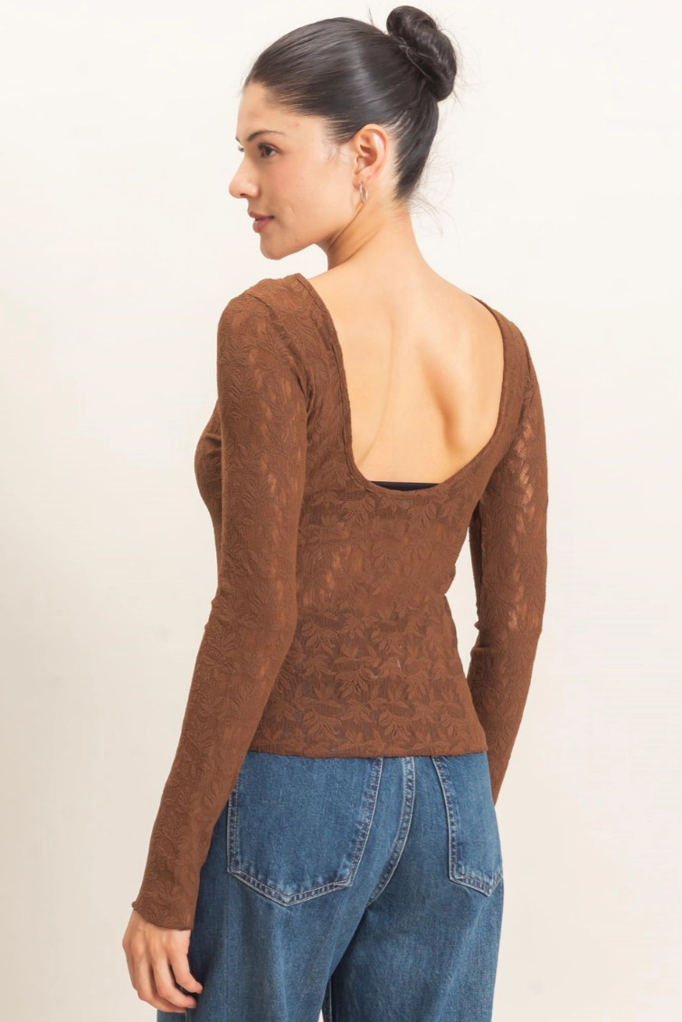 •ESMERALDA - CHOCOLATE• lace mesh long sleeve top