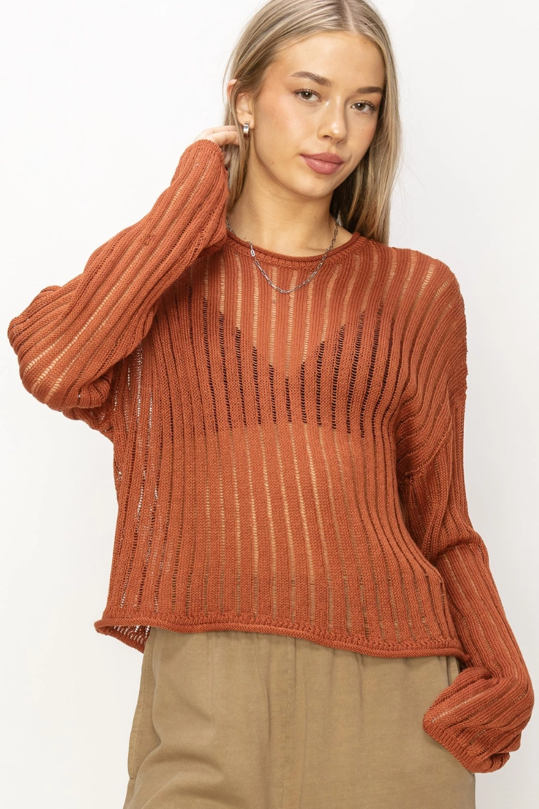 •KRISTI - PUMPKIN• open knit long sleeve sweater