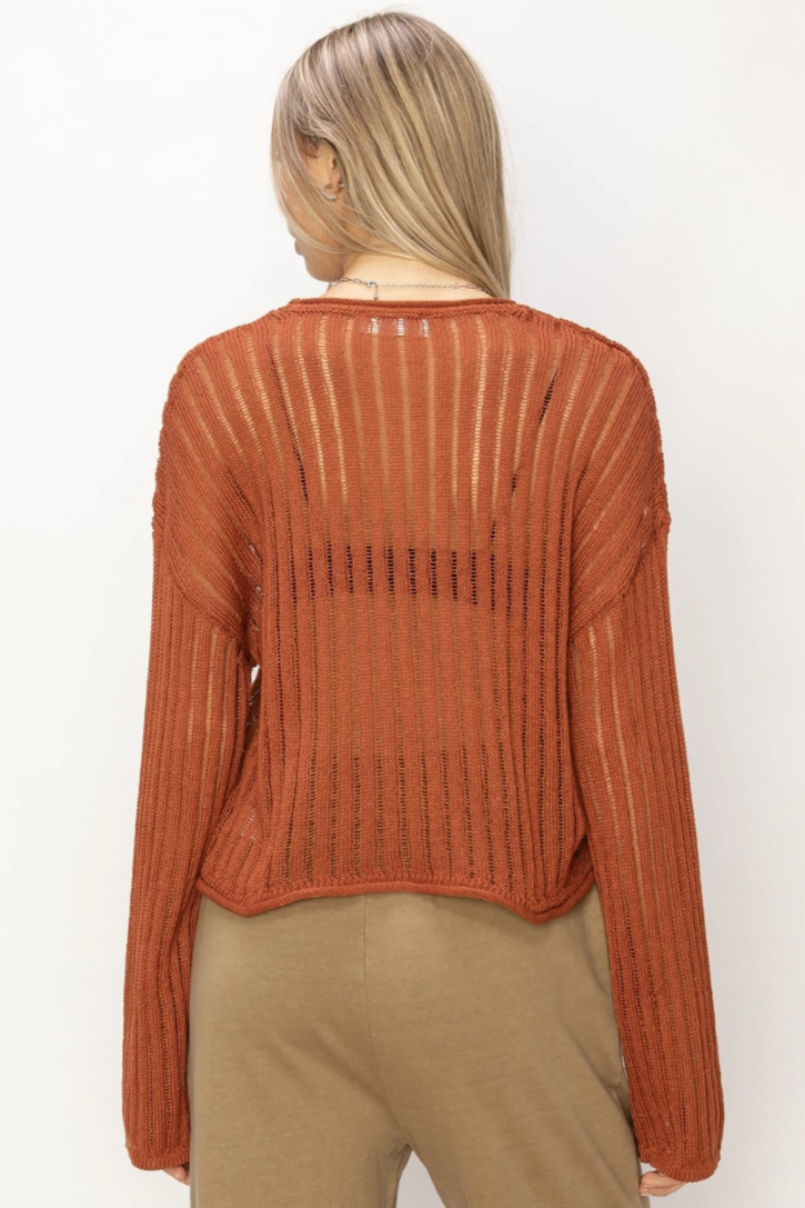 •KRISTI - PUMPKIN• open knit long sleeve sweater