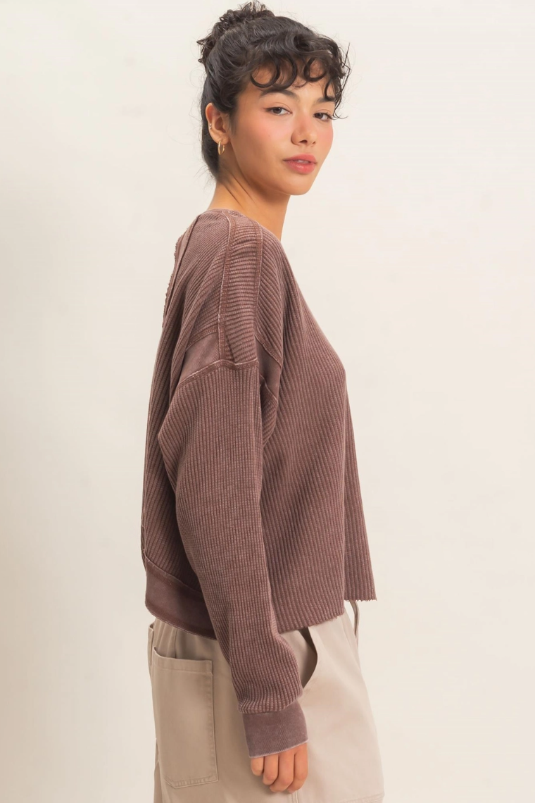 •TONYA - RED BEAN• cotton waffle knit open back top