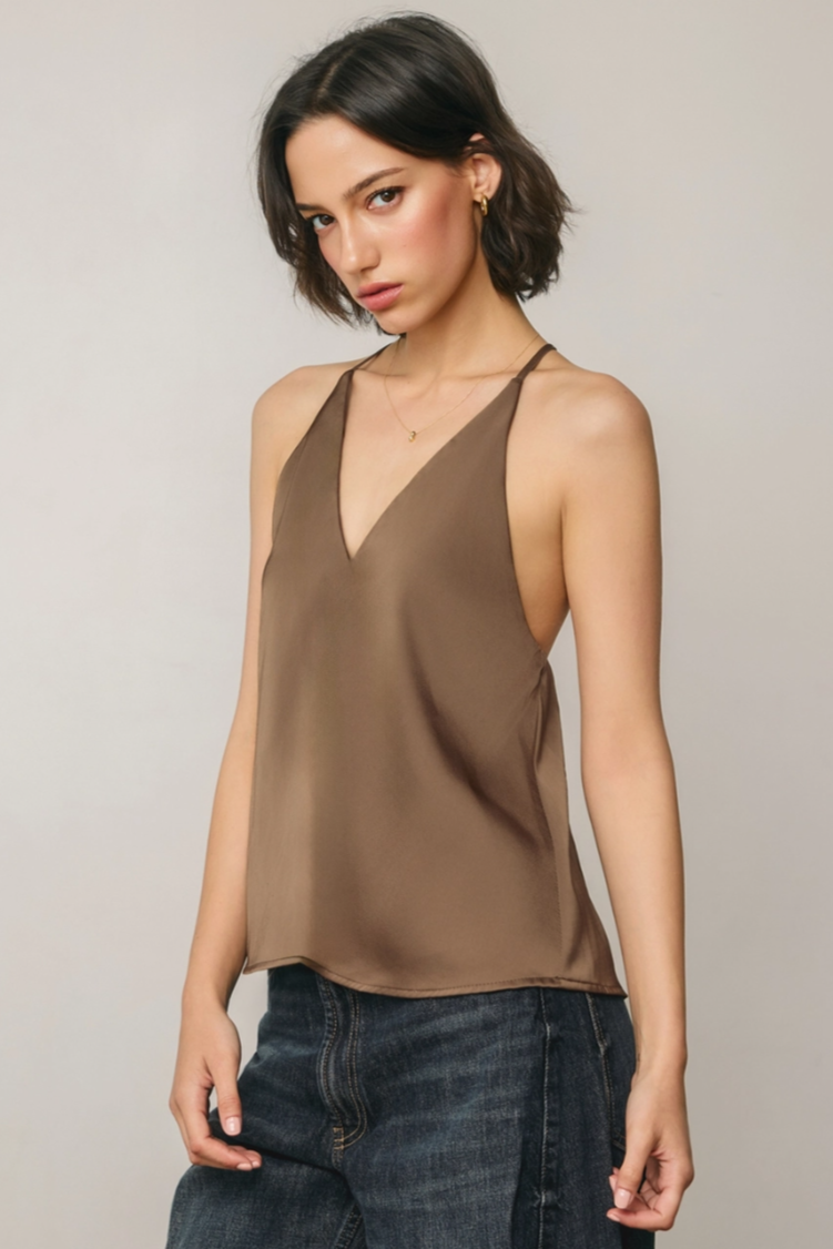 •MIRIAM• satin deep-V cami top