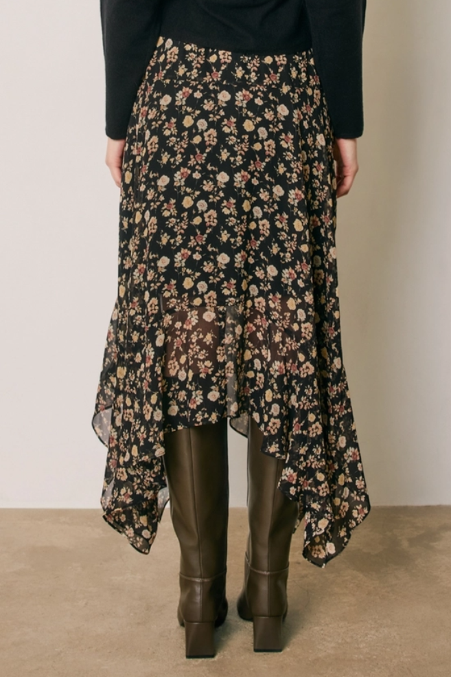 •DELPHINE• floral chiffon witchy hem skirt