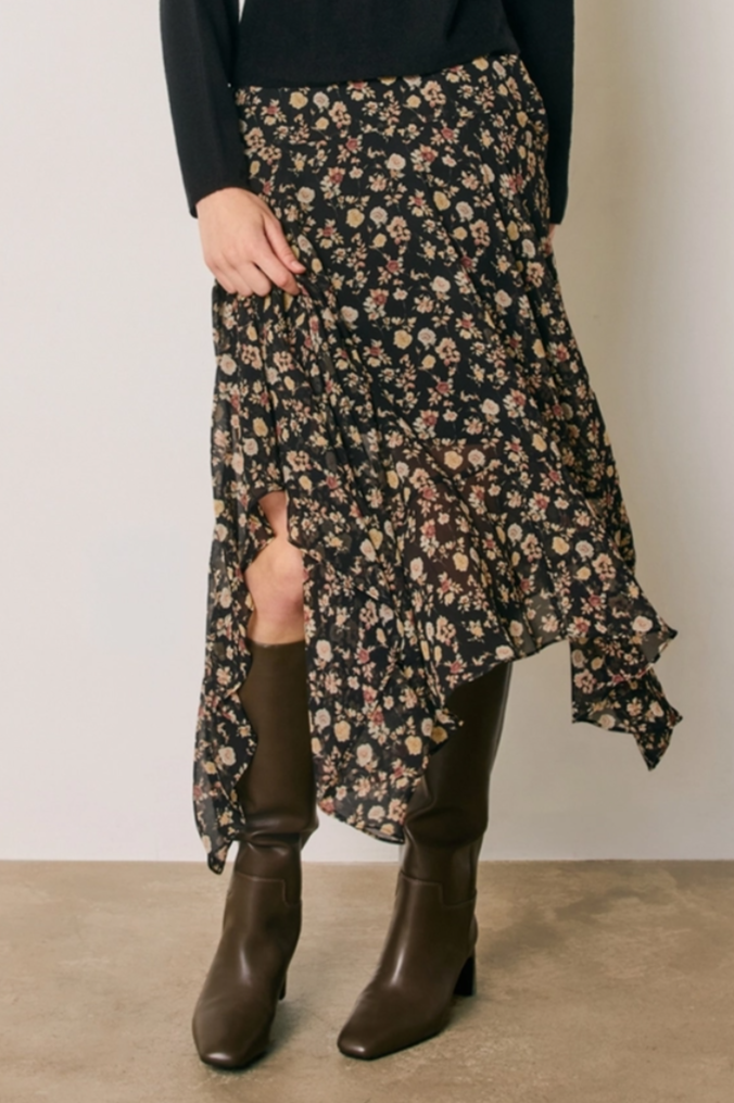 •DELPHINE• floral chiffon witchy hem skirt