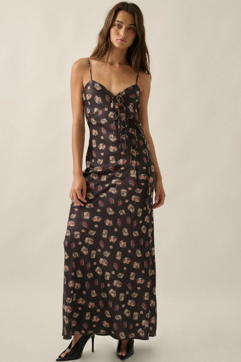 •SAKURA• satin cutout tie-front maxi dress