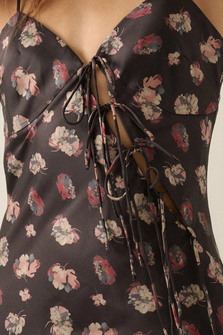 •SAKURA• satin cutout tie-front maxi dress