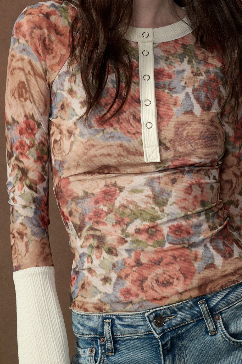 •PHOEBE - HENLEY• floral mesh top