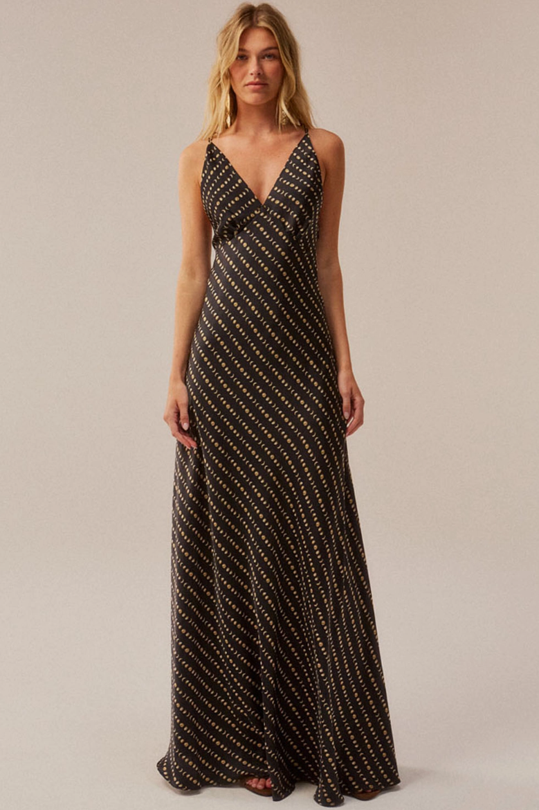 •LUNA - DARK• celestial satin maxi dress