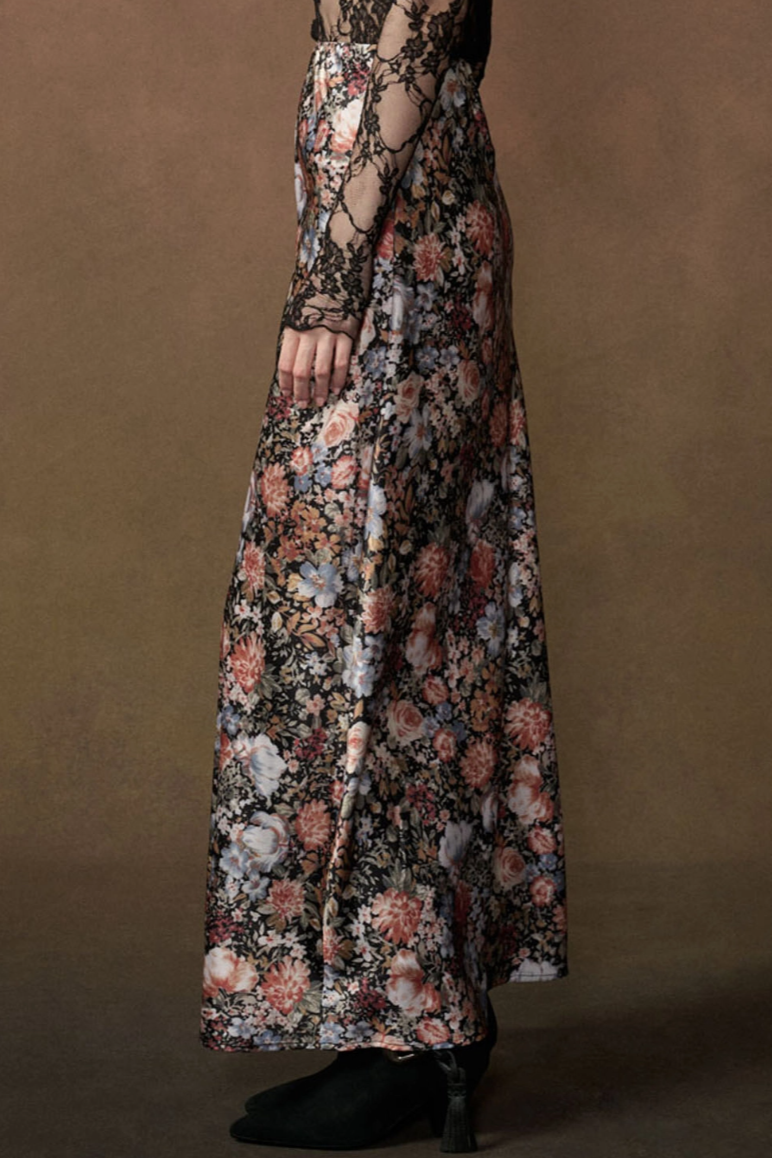•SOPHIE• floral satin maxi skirt