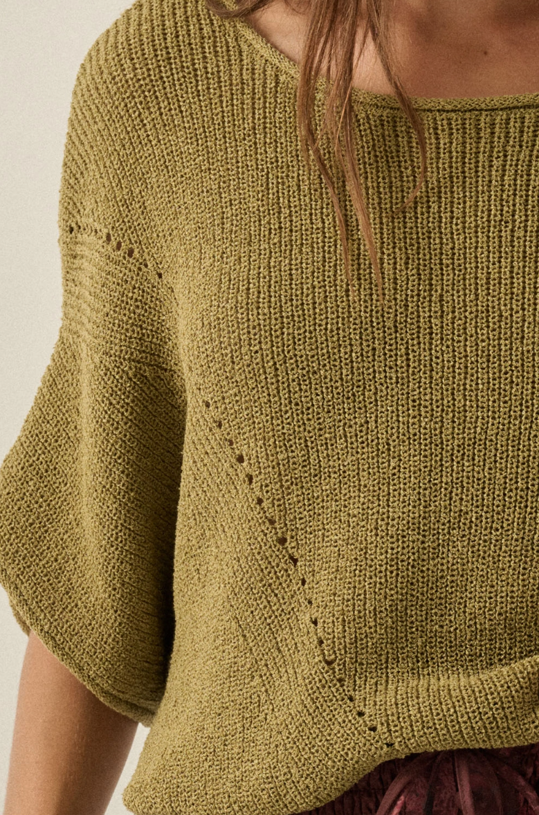 •SHANA• pointelle knit half sleeve sweater