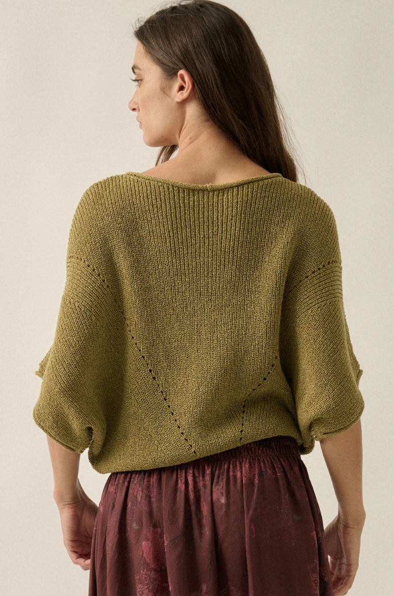 •SHANA• pointelle knit half sleeve sweater