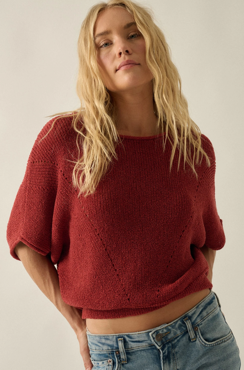 •SHANA• pointelle knit half sleeve sweater