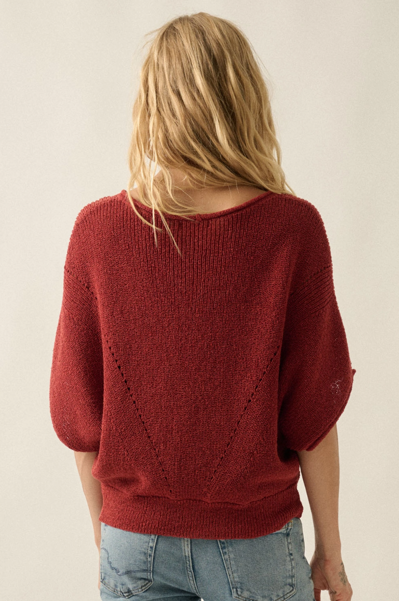 •SHANA• pointelle knit half sleeve sweater