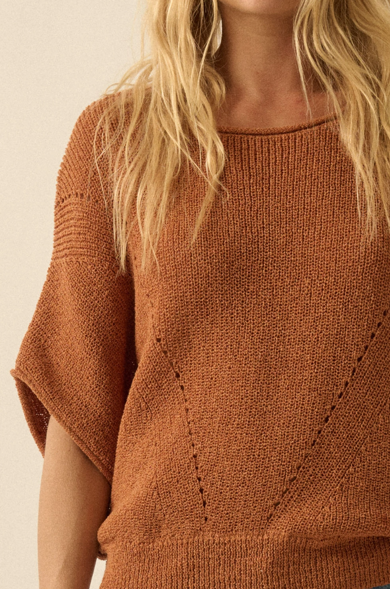 •SHANA• pointelle knit half sleeve sweater