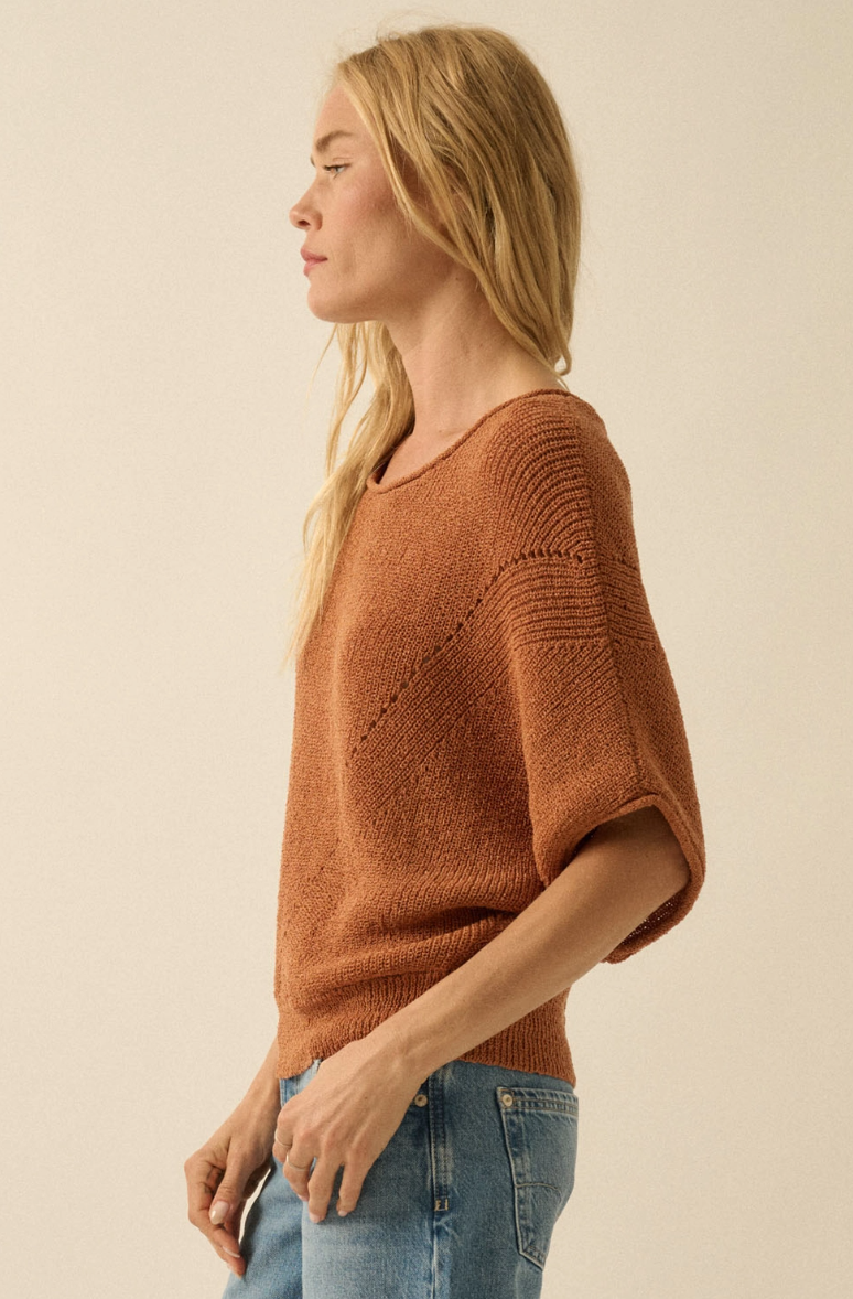 •SHANA• pointelle knit half sleeve sweater
