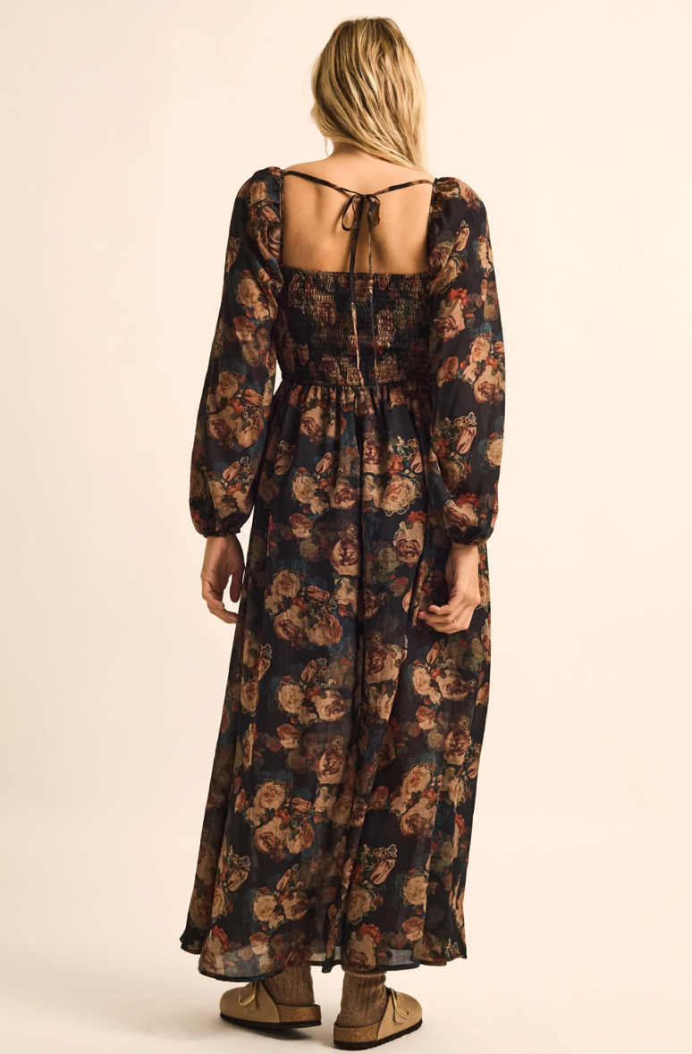 •OCTAVIA• velvet trim long sleeve maxi dress